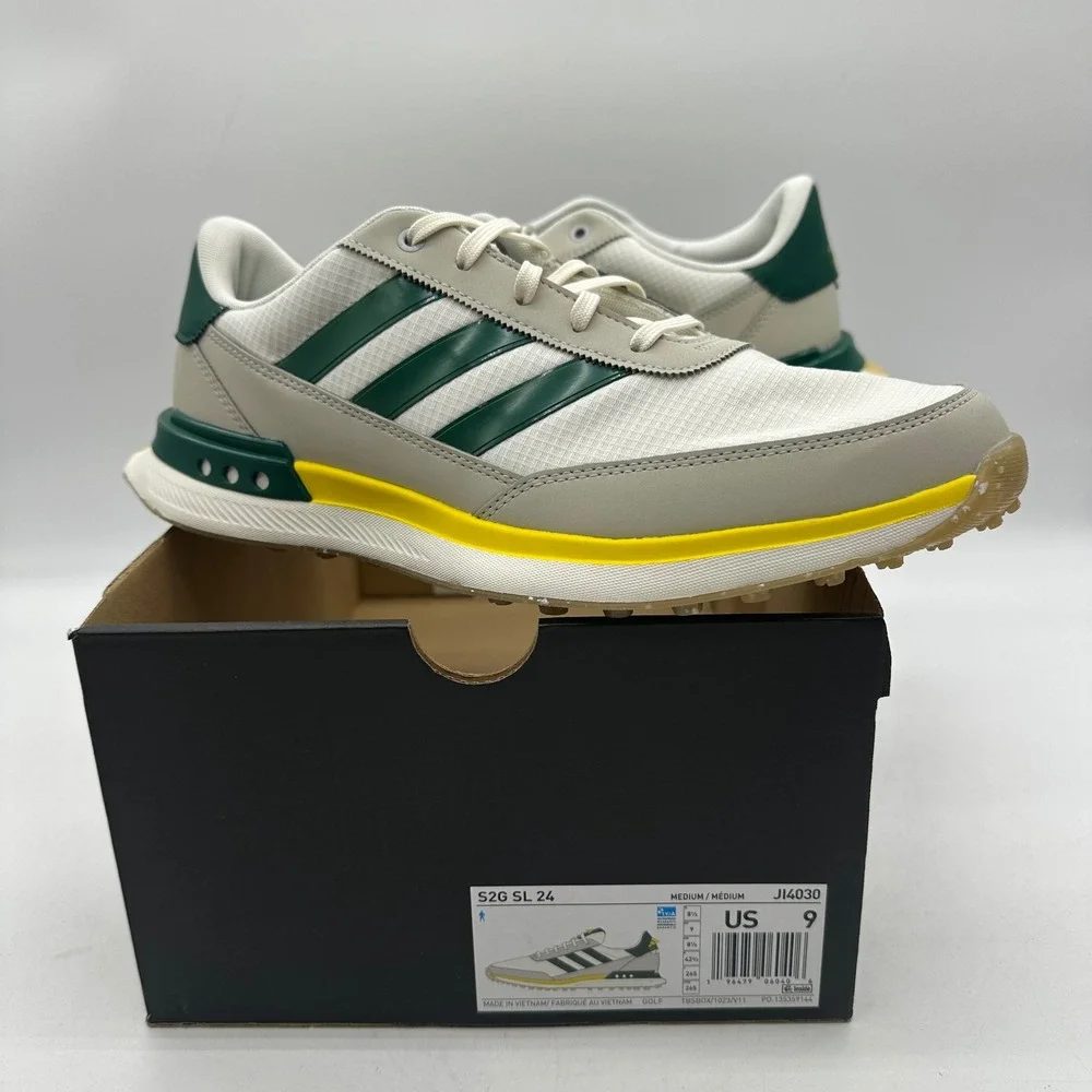 Adidas JI4030 Mens Size 9 S2G SL 24 White/Collegiate Green Spikeless Golf Shoes‎